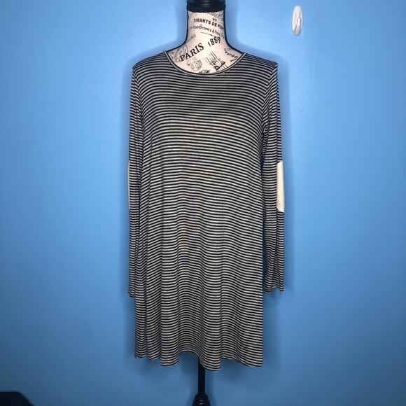 Sweet Claire MEDIUM Striped Elbow Patch Back Button Long Sleeve T-shirt Dress - Picture 13 of 13